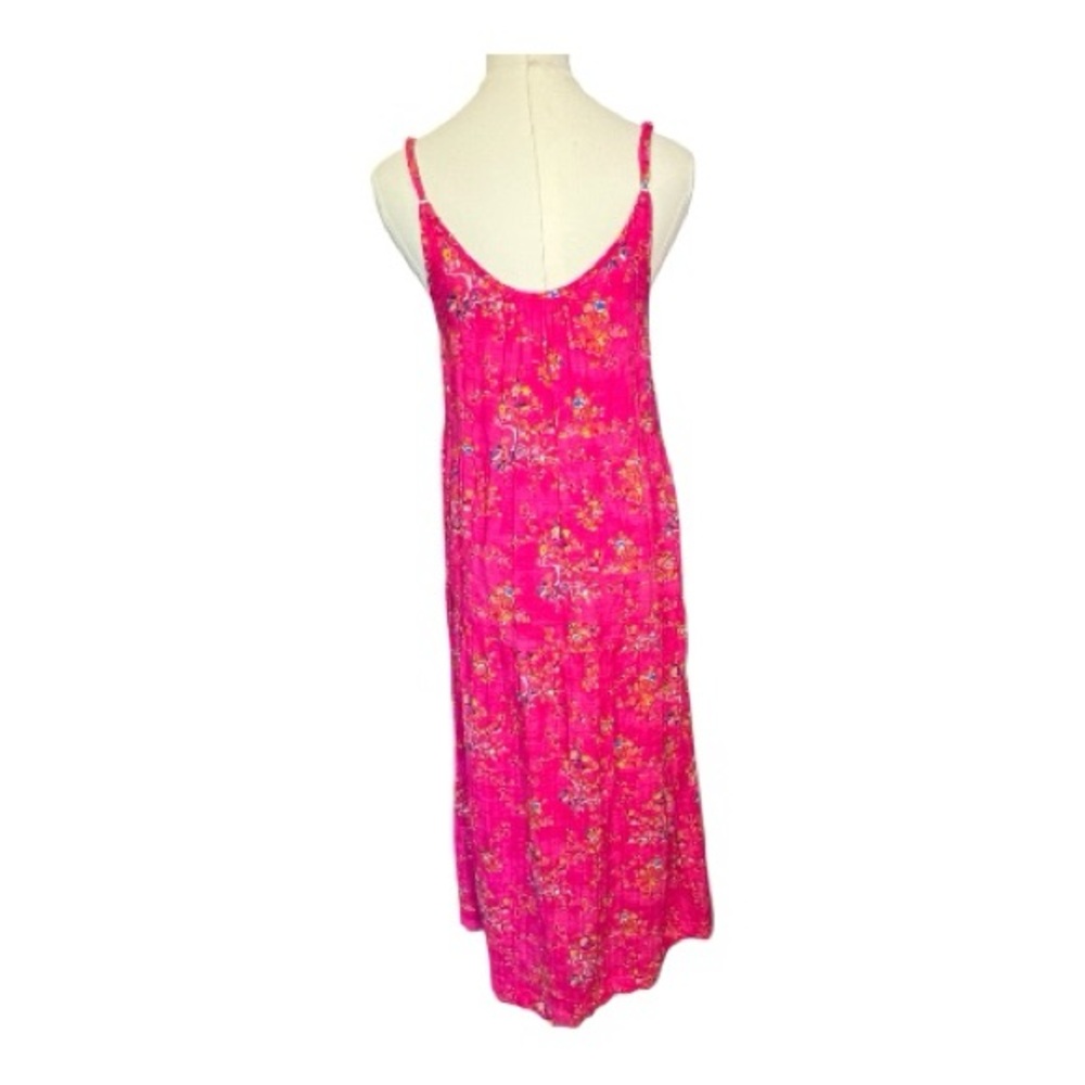 🆕 NWOT women’s hot pink multicolor floral tiered maxi dress | pockets | size S - Picture 5 of 9